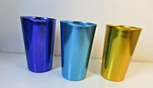 Set di 3 Coppe Tumbler in Alluminio BASCAL 4,5" ALTO ORO VIOLA VERDE ACQUA - Foto 1 di 8