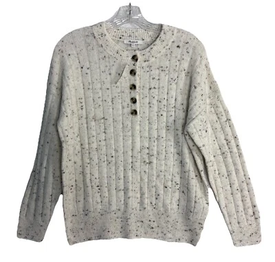 Suéter Madewell Donegal Henley Moteado Para Mujer S Marfil 1/4 Botón Nuevo Con Etiquetas Foto 1 de 4