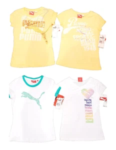 PUMA Kids 2pc Set Short Sleeve T-Shirt Yellow/White Graphic Logo Print Size 6 - Picture 1 of 7
