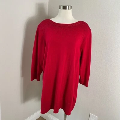 НОВЫЙ кабель и калибр плюс 3 X красный длинным рукавом трикотажа туника верхний со стразами акцент трикотажа - Изображение 1 из 4