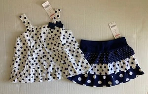 NWT Gymboree Parisian Rose 4 4T Navy Blue & White Polka Dot Tiered Top & Skort - Picture 1 of 1
