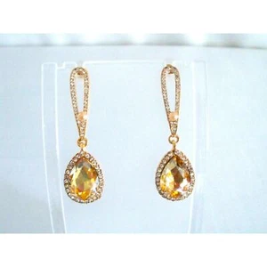 Champagne teardrop dangle rhinestone earrings, wedding MOB prom dressy earrings - Picture 1 of 4