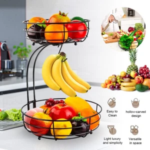 Large Fruit Bowl Holder with Banana Hanger Hook Tree Fruit Bowl Basket Stand UK - Picture 1 of 10