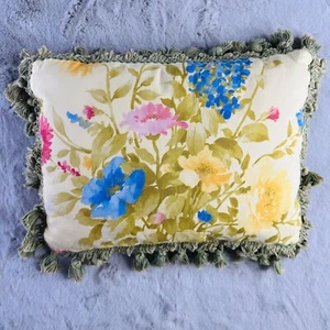 Custom Pillow Vintage Shabby Floral Decorative Rectangle Tassel Trim Cottage - Picture 1 of 9