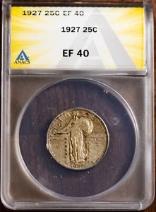 1927 25c Silver Standing Liberty Quarter EF-40 ANACS # 749291 + Bonus - Picture 1 of 2