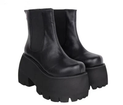 Womens Fashion Punk Round Toe Zpper Ankle Boots Chunky High Heels Patform Shoes - Image 1 of 4