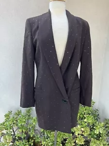 Vintage 80s boyfriend blazer jacket brown rhinestones sz 38 S/M Hugo Boss - Picture 1 of 11