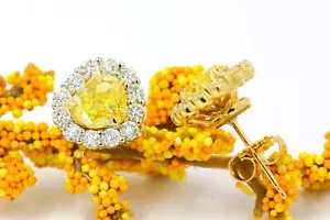 GIA Fancy Intense Yellow Diamond Heart Shape 3.88 CTW Earrings 18K Yellow Gold - Picture 1 of 10