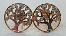Gold Plated Tree of Life Cubic Zirconia Sterling Silver Earring Studs