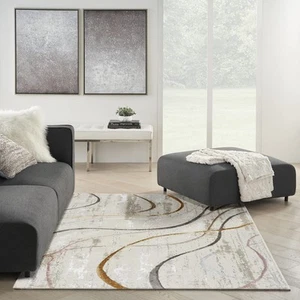 Nourison Glam Abstract Ivory/Multi 5'3" x 7'3" Area -rug, Easy -cleaning, Non... - Picture 1 of 8