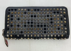 Christian Louboutin Long Wallet Studs Black Round Zip 8.07 x 4.33 inch Authentic - Picture 1 of 9