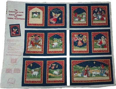 1 Panel Xmas Lamb Book SUSAN WINGET  Red Navy FABRIC TRADITIONS 44X35" Nativity - Image 1 of 4