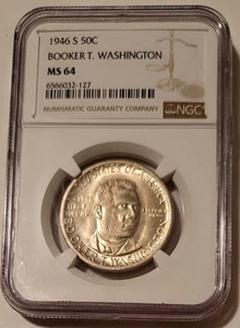 1946 S Booker T Washington Commemorative Silver Dollar MS64 NGC Toning - Picture 1 of 4