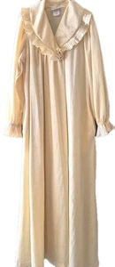 Vtg Gilligan O' Malley Sz Med 14 Velvet House Coat Ruffle Neck Robe 3/4 Zip Yell - Picture 1 of 9