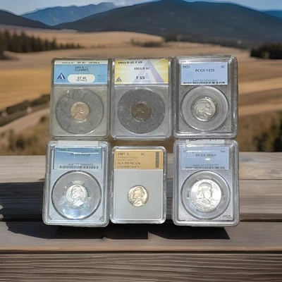 1910-S & 1911-D Lincoln Cents,1921 Buffalo,1949-S & 1987-S Nickel,& 1954-D Half - Image 1 of 2