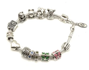 PANDORA Sterlingsilber Schlangenarmband 8 Zoll lang mit 13 süßen Charms - Bild 1 von 9