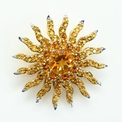 Citrine and Diamond Sun 14K Gold Converter Brooch Pendant Foto 1 de 4