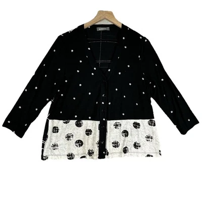 Cárdigan para mujer ALEMBIKA 2 (8/10) negro blanco puntos cuello en V botón frontal bloque de color Foto 1 de 4