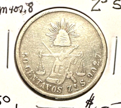 Mexico 1878 ZsS 50 centavos KM 407.8 - Image 1 of 2