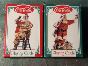 Coca-Cola Nostalgie Spielkarten Santa Weihnachten 2 Stück 1994 grün/rot - Bild 1 von 2