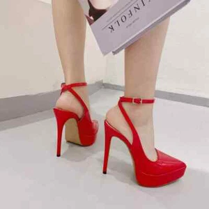 Zapatos de Salón Plataforma 16 Piel Sintético Rojo Brillante Cinturón - Imagen 1 de 3