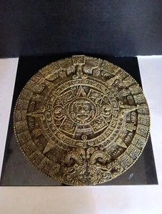 Vintage Aztec Mayan Calendar  Malachite Green 11” Wall Plaque Original Zarebki - Picture 1 of 12