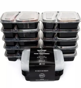 California Home Goods 2- Compartment Food Container Bento Box 10 Pack Meal Prep - Picture 1 of 12