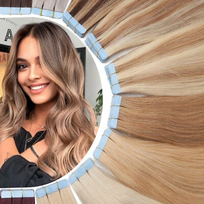 60 PIEZAS Cinta Gruesa en Extensiones de Cabello Humano Remy Cabeza Completa Ombré Trama de Piel Foto 1 de 4