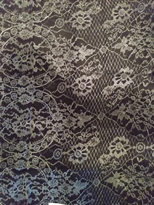 36" X 16" METALLIC SILVER OUTLINED PEWTER ON BLACK CHANTILLY FRENCH LACE - Picture 1 of 4