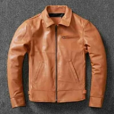 Tan Basic Leather Jacket with Collar – Timeless, Classic, Versatile Design - Image 1 of 4