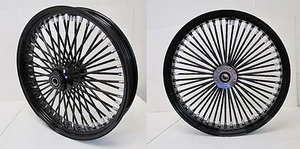 MAMMOTH FAT 52 BLACK SPOKE 21x3.5 / 18x5.5 WHEELS DYNA STREET BOB HARLEY FXDB/BB - Picture 1 of 5