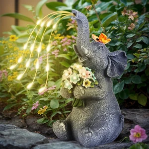 Solar Garden Elephant, Lights Watering Decor, Animal Statue Outdoor, Fairy Garde - Picture 1 of 12