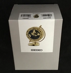 SEIKO WORLD TIME BRASS GLOBE CLOCK NEW GOLD TONE MANTEL DESK TABLE CLOCK QHG106G - Picture 1 of 8