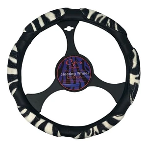 6 Grip Zebra Print Black/White Steering Wheel Cover Soft Universal 14.5-15.5'' - Picture 1 of 2