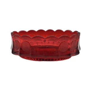 Fostoria Ruby Red Oval Glass Bowl Vintage Collector Frosted Coin Scallop Holiday - Picture 1 of 12