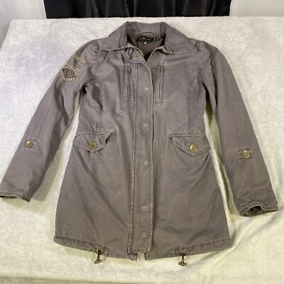 Miss Me Jacket Womens M Gray Embellished Studded Spade Punk Rocker Military - Image 1 of 4