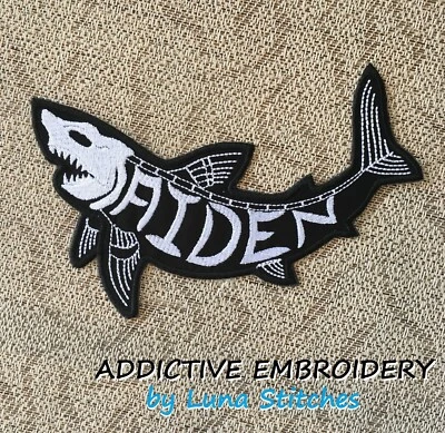 Shark Personalized Iron On Patch Embroidered Custom Applique - Image 1 of 2