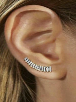 Precioso Pendiente Baguette Oreja Puño Alta Moda Plata Esterlina Sólida Mujer Regalo Foto 1 de 2