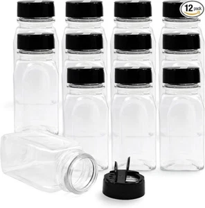 Royalhouse 12 Pack 9.5 Oz Plastic Spice Jars with Black Cap - Picture 1 of 6