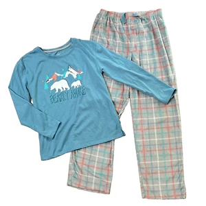 Bear Pajama Set 2 Piece Pant Shirt Pink Blue Long Sleeve Fleece Bottoms XL 14/16 - Picture 1 of 10