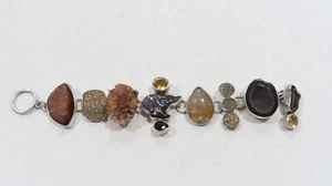 Igot 925 sterling citrine druzy rutilated quartz pearl geode gemstone bracelet - Picture 1 of 9
