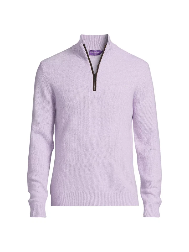 Ralph Lauren Purple Label 100% Cashmere Pique Knit Half 1/2 Zip Sweater M Stains - Image 1 of 4