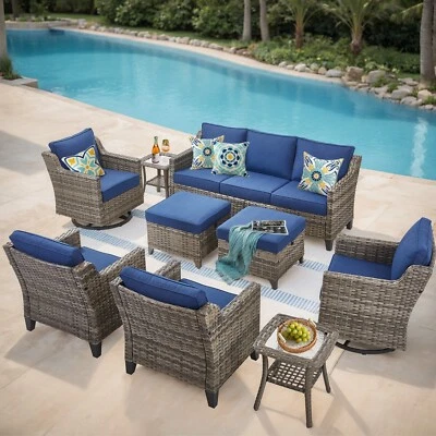 Juego de 9 piezas de muebles de patio sofá seccional exterior ratán mimbre juego de conversación Foto 1 de 4