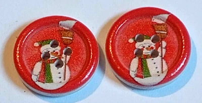2 Snowman Sewing Buttons Crafting Flat Wood 4 Hole  3/4"  - Image 1 of 2