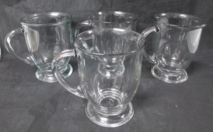 Vintage Set Of 4 Anchor Hocking 16 OZ Clear Glass Coffee Mug Heavy Footed  5” - Picture 1 of 4
