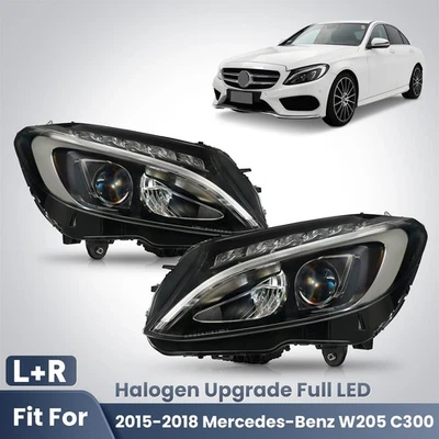 Halogen Upgrade Full LED For 2015-2018 Mercedes-Benz W205 C300 Headlight Pair - Image 1 of 4