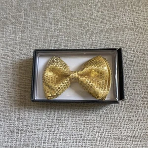 Gold Sequin Bow-Tie Adults Men Women - Picture 1 of 8