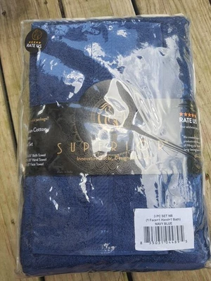 Superior Egyptian Cotton 3-piece Towel Set Navy Blue - Image 1 of 4