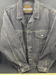 1987 RARE Men’s Harley-Davidson Black Jean Jacket LARGE Biker HEAVYWEIGHT H-D - Picture 1 of 20