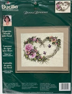 Bucilla Donna Dewberry GRAPEVINE WREATH W/ FLORAL 14" x 11" Counted Cross Stitch - Picture 1 of 2